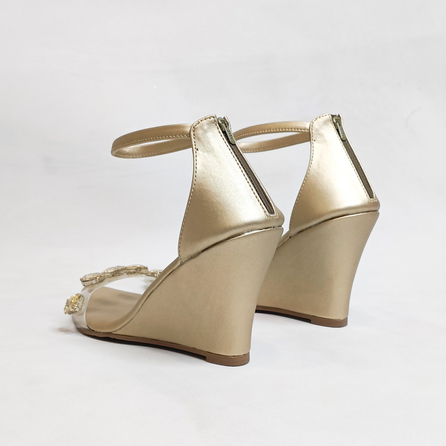 Embellished Clear Strap Wedges