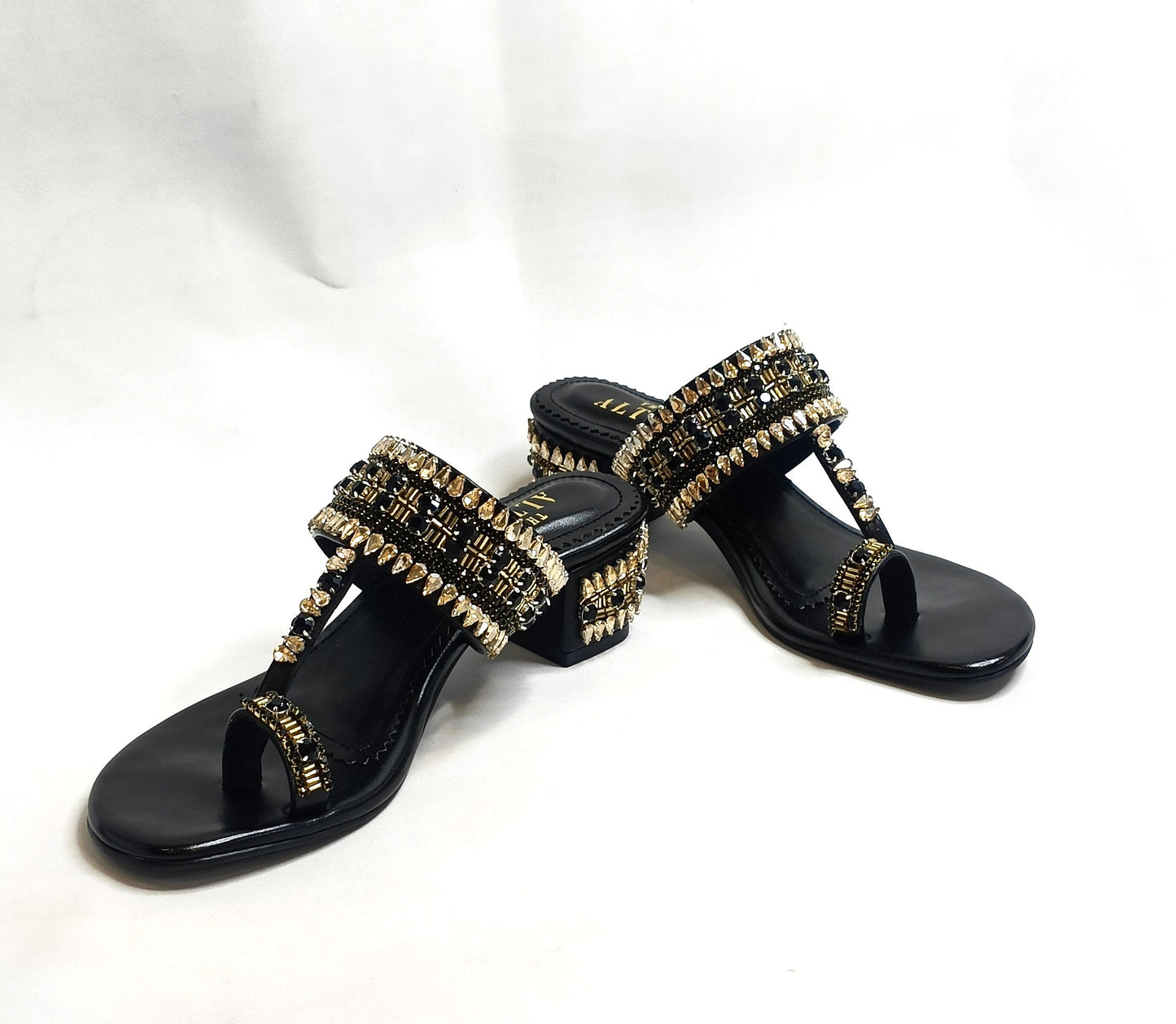 Ira Gold Embellished Block Heels
