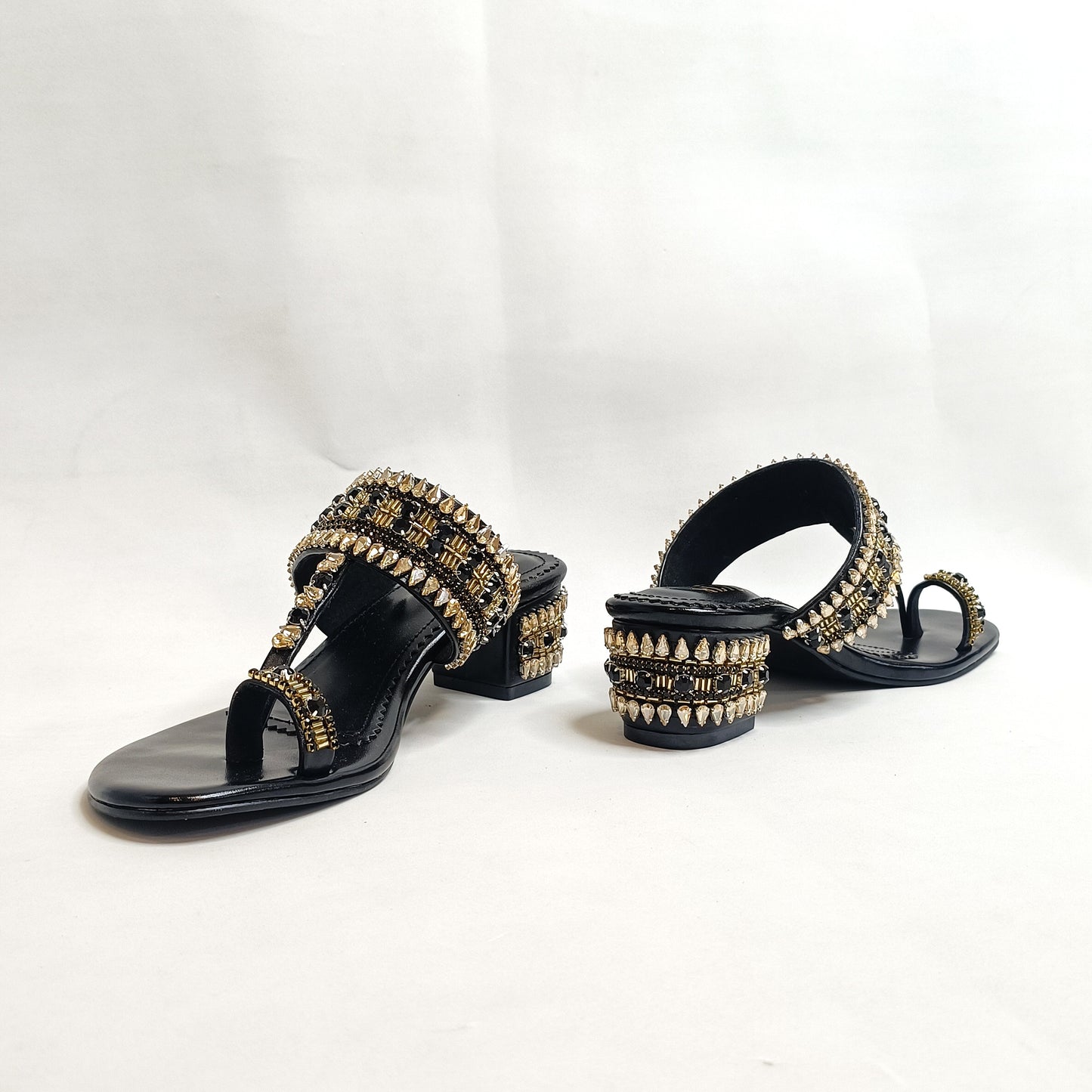 Ira Gold Embellished Block Heels
