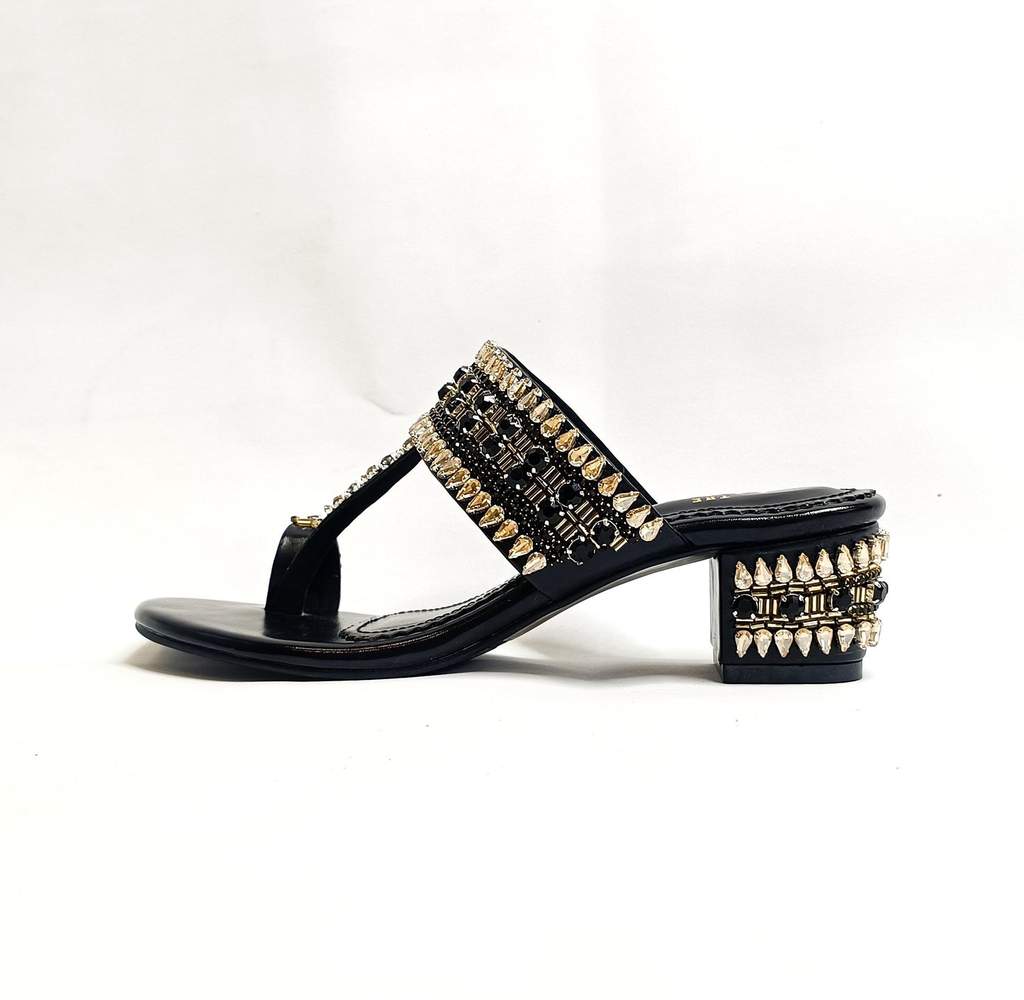 Ira Gold Embellished Block Heels