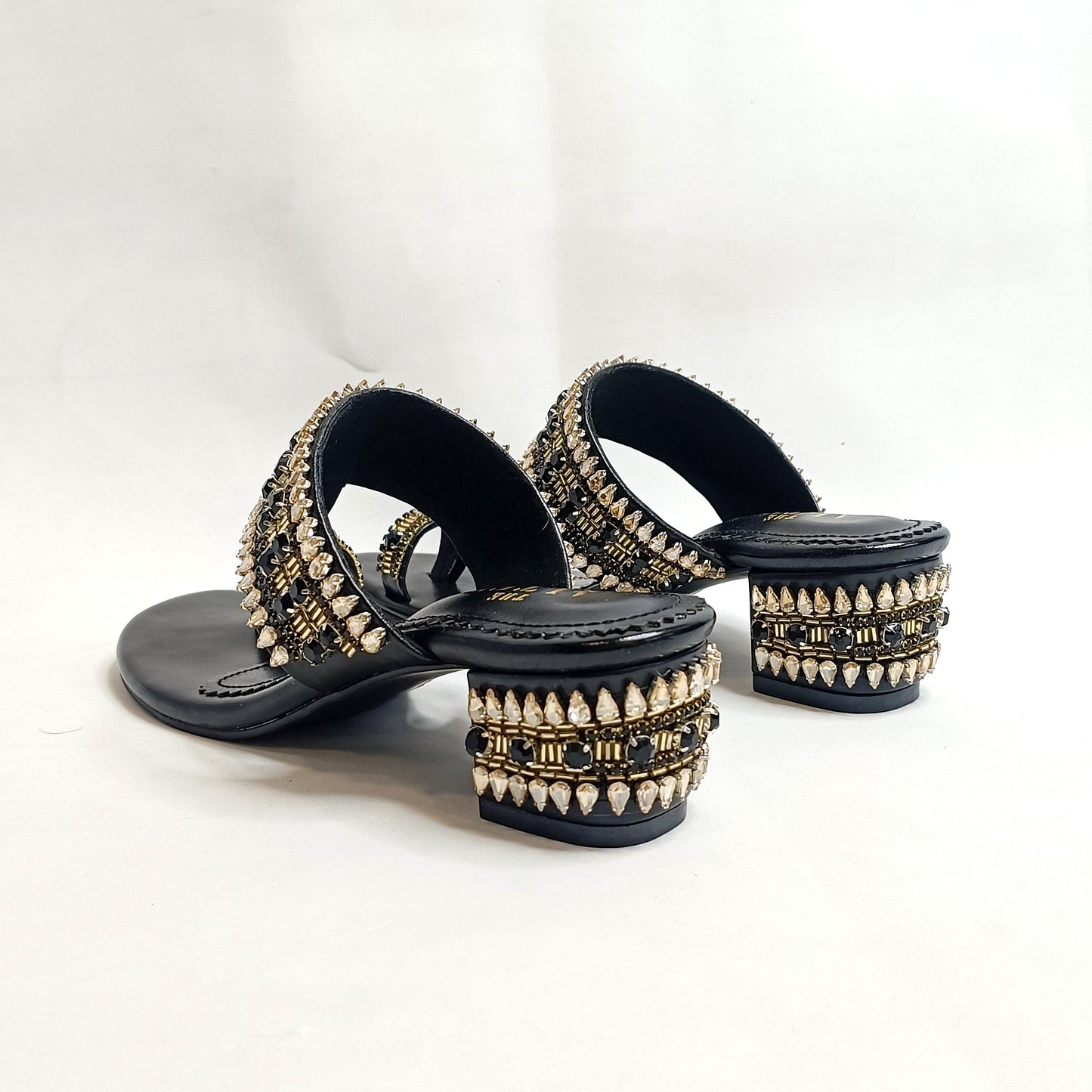 Ira Gold Embellished Block Heels