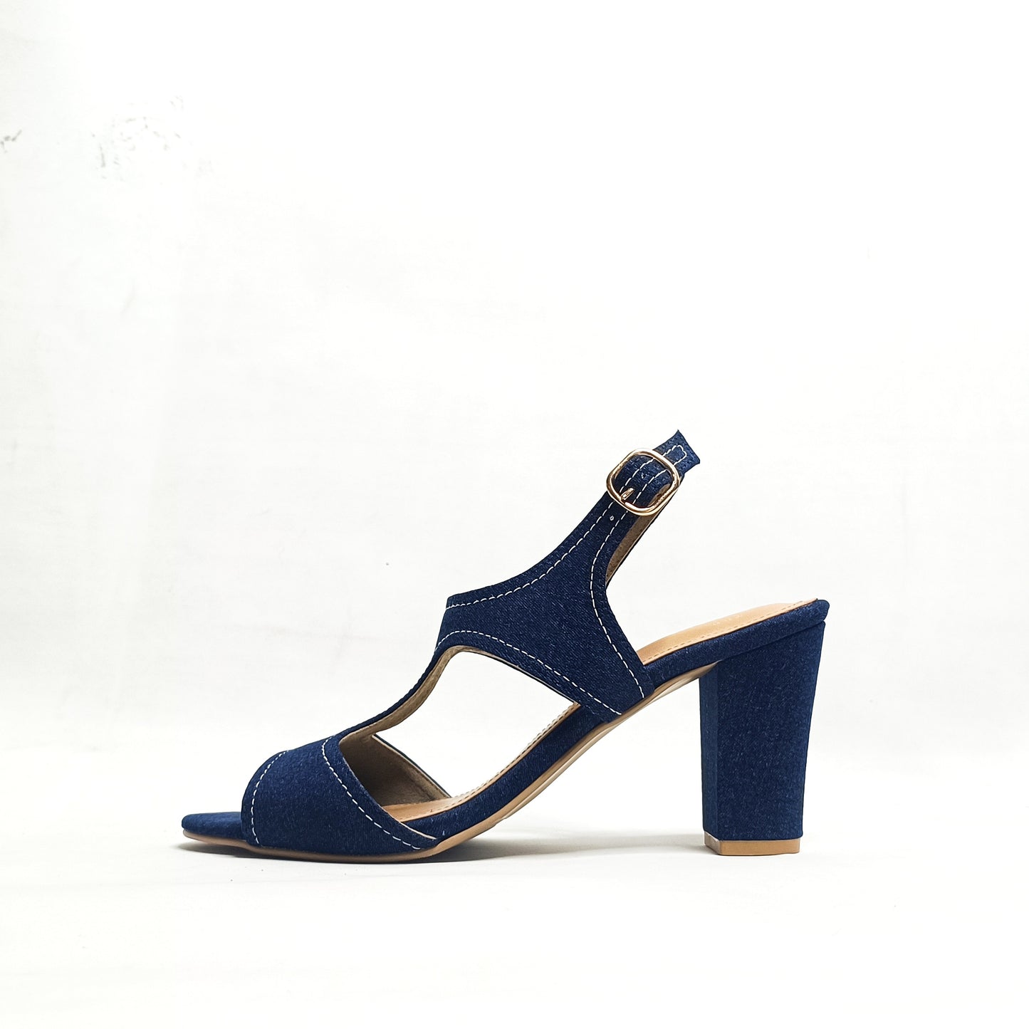 Denim Ankle Strap Block Heels