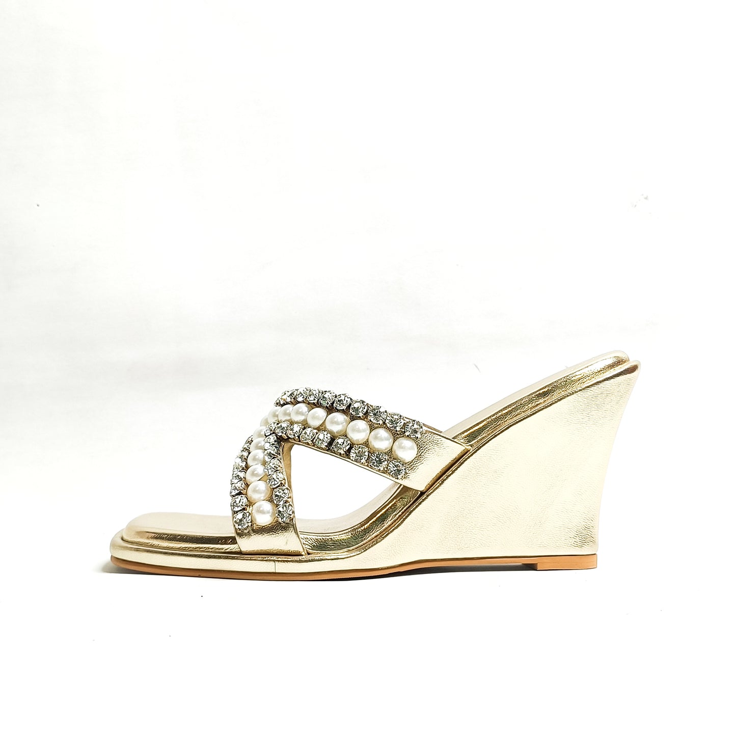 Criss Cross T Shaped Embellished Wedges