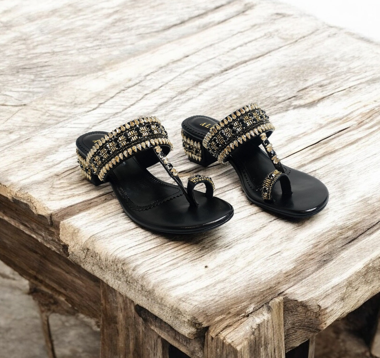 Ira Gold Embellished Block Heels