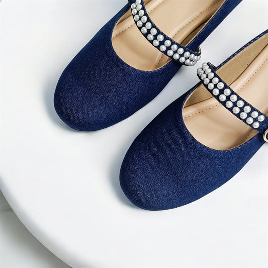 Denim Pearl Mary Janes