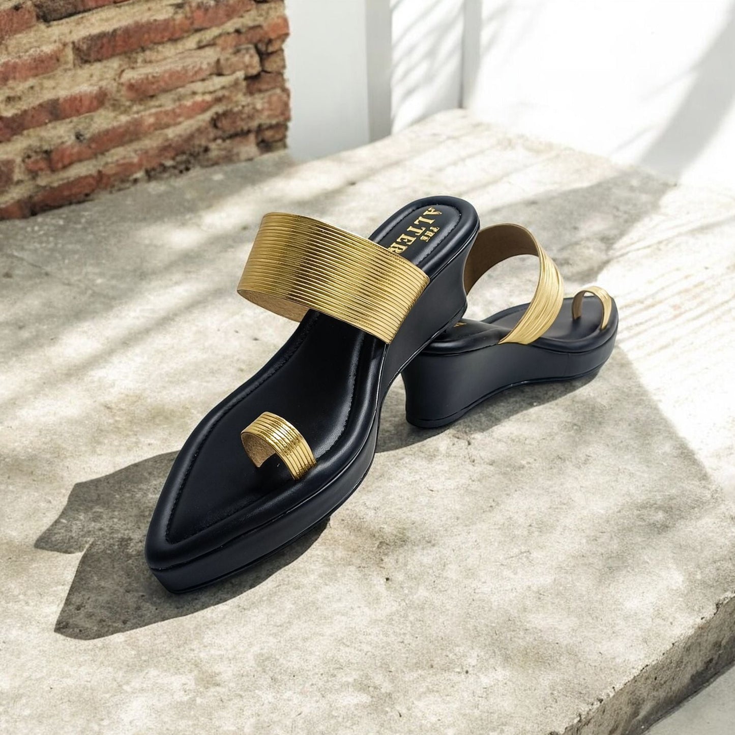 Pointed Toe Gold Strap Platforms