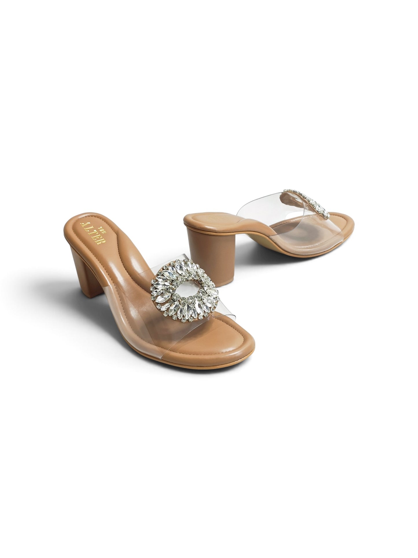 Open Toe Embellished Block Heels