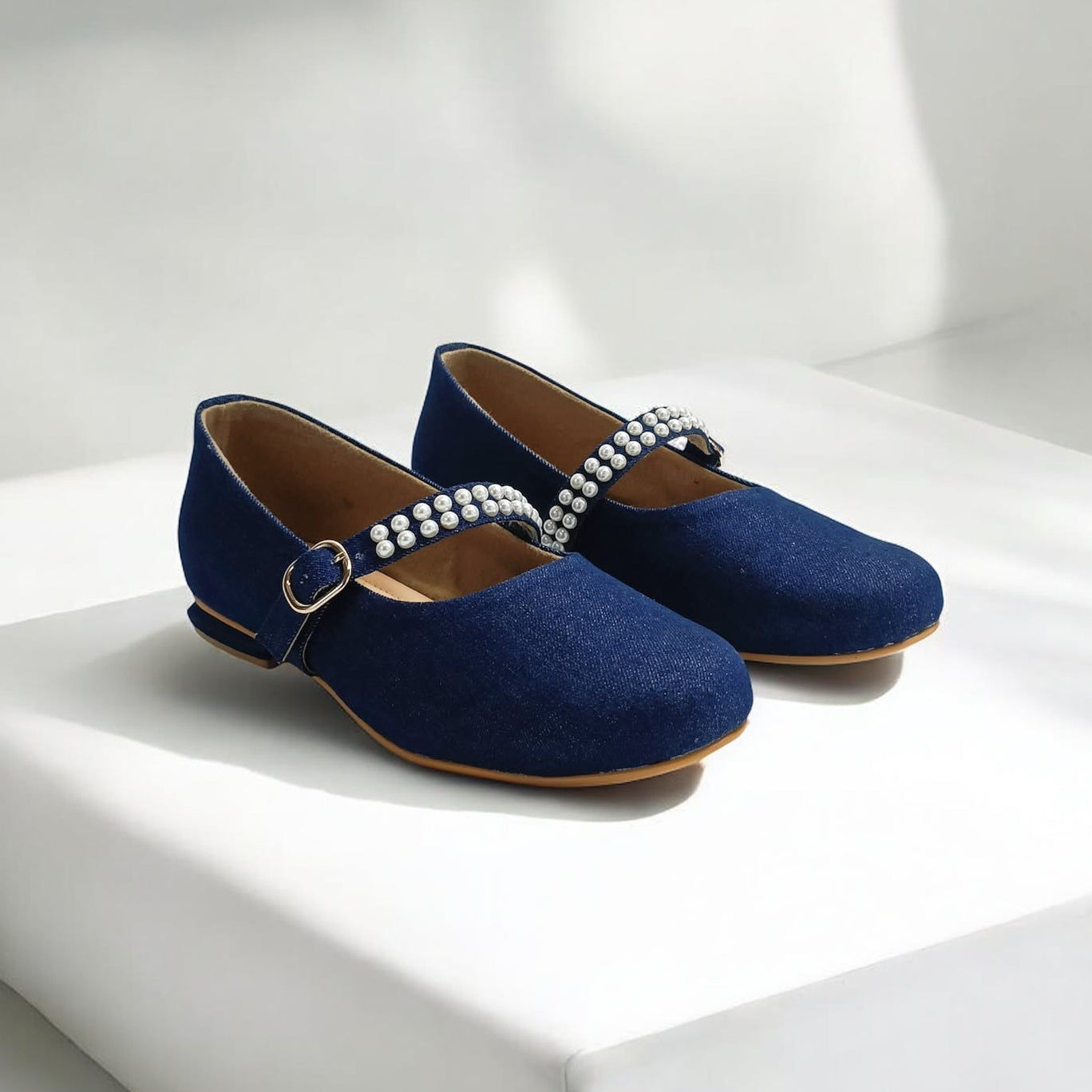 Denim Pearl Mary Janes