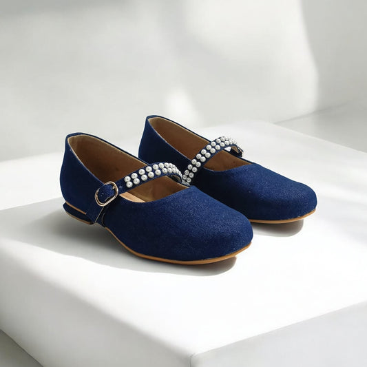 Denim Pearl Mary Janes