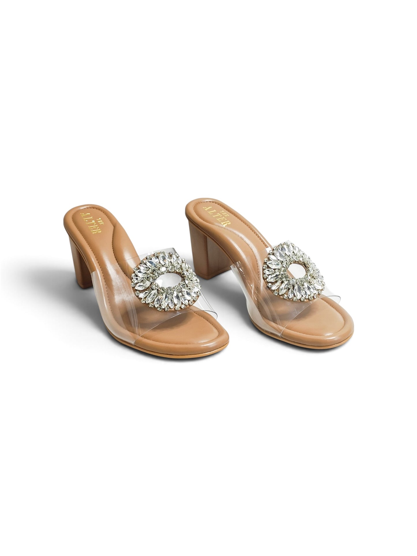Open Toe Embellished Block Heels