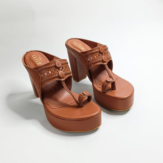 Aisha Gold Kohla Platform Block Heels