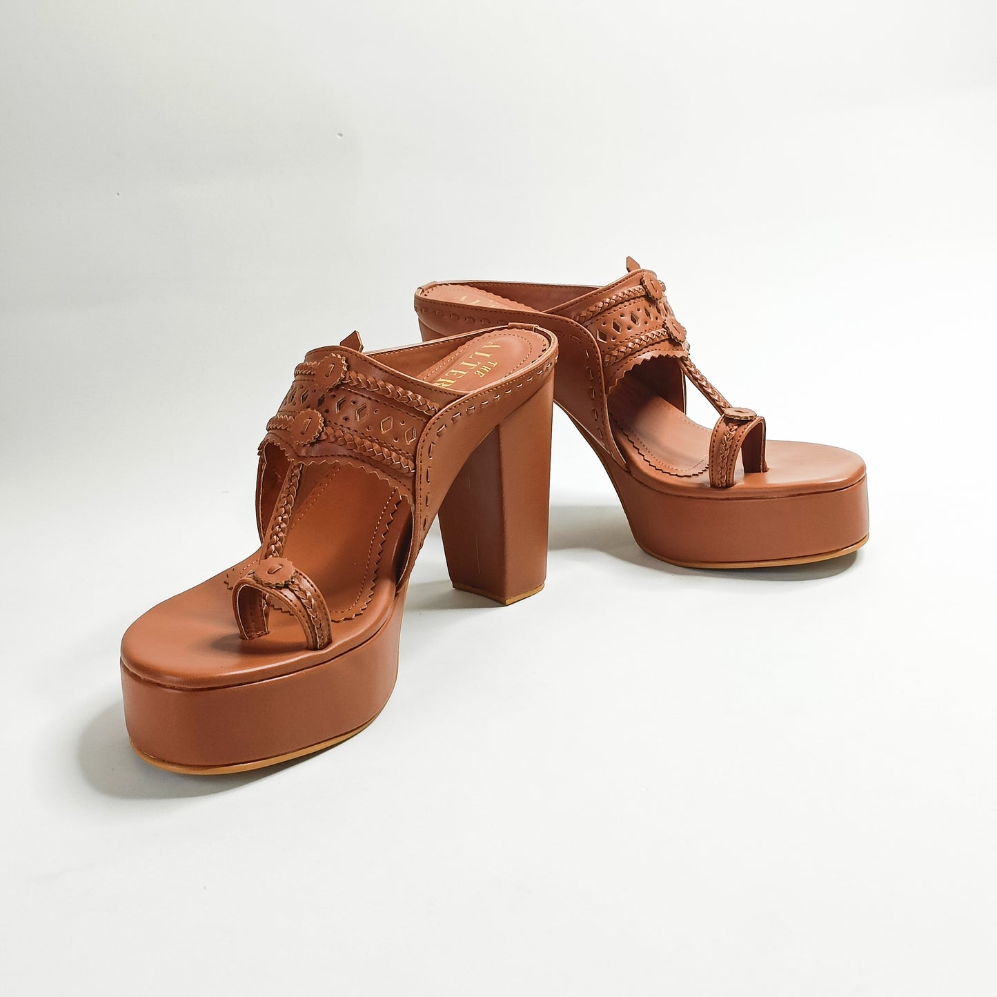 Aisha Gold Kohla Platform Block Heels