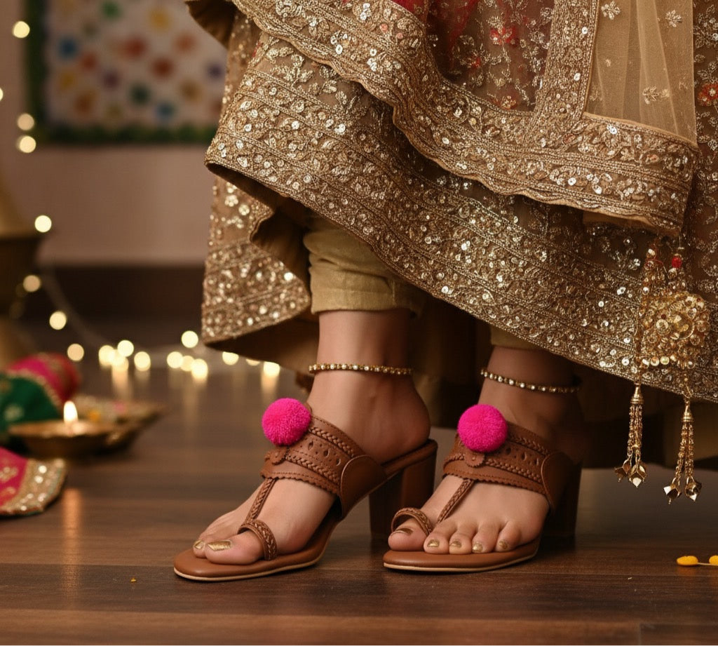 Pom Pom Kohla Block Heels
