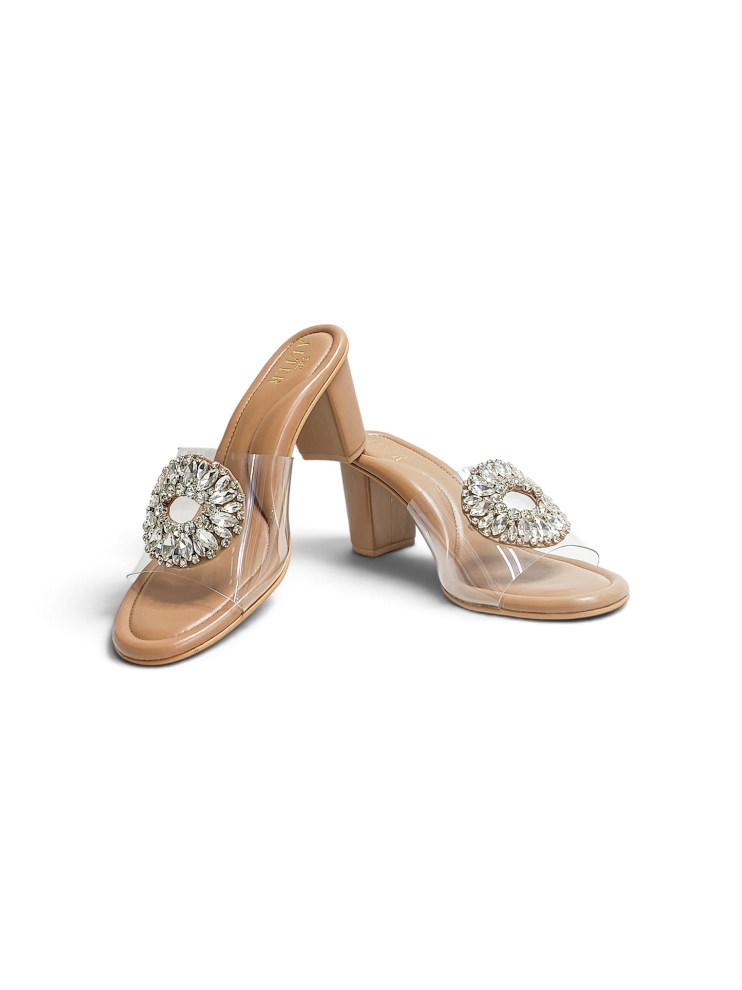 Open Toe Embellished Block Heels