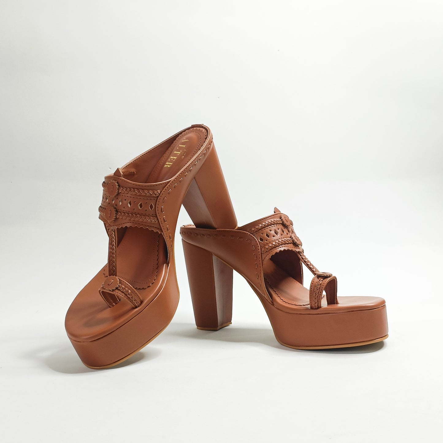 Aisha Gold Kohla Platform Block Heels