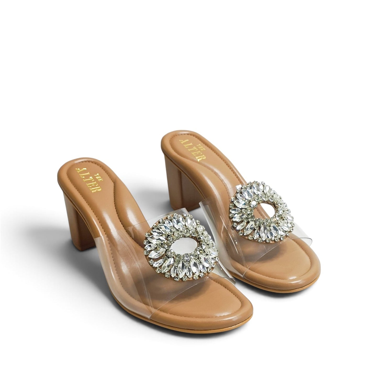 Open Toe Embellished Block Heels