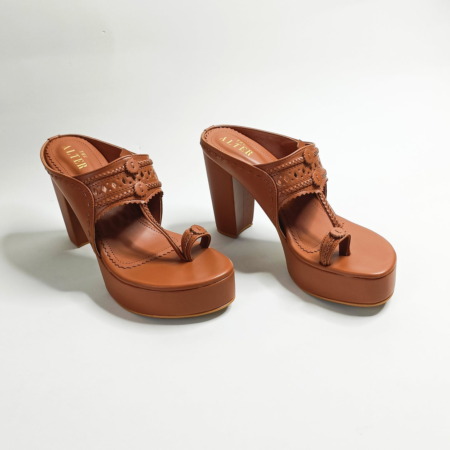 Aisha Gold Kohla Platform Block Heels