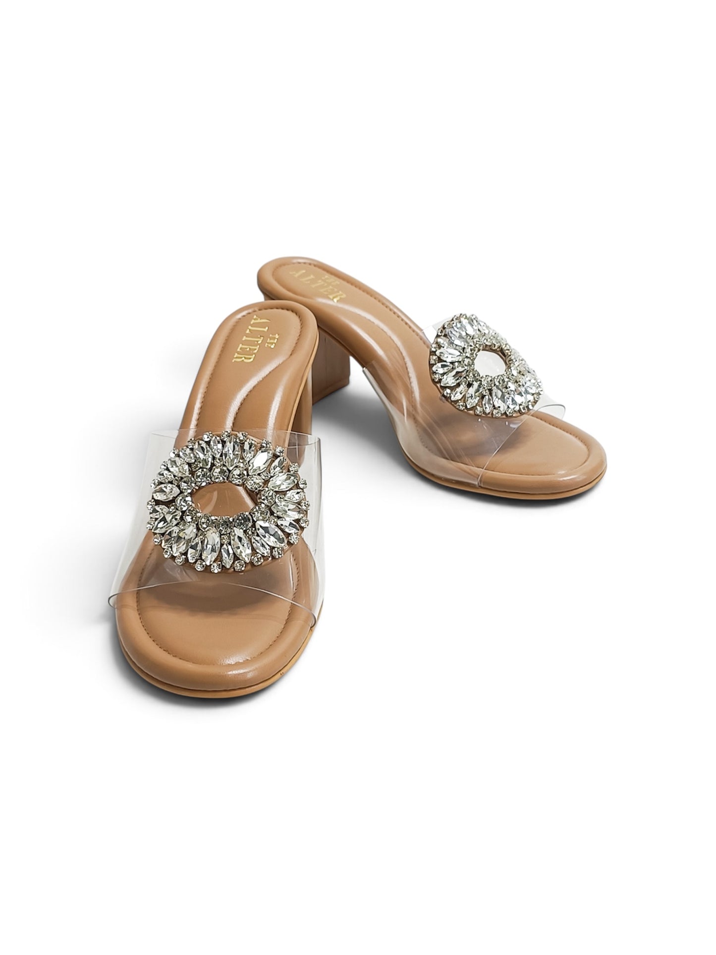 Open Toe Embellished Block Heels