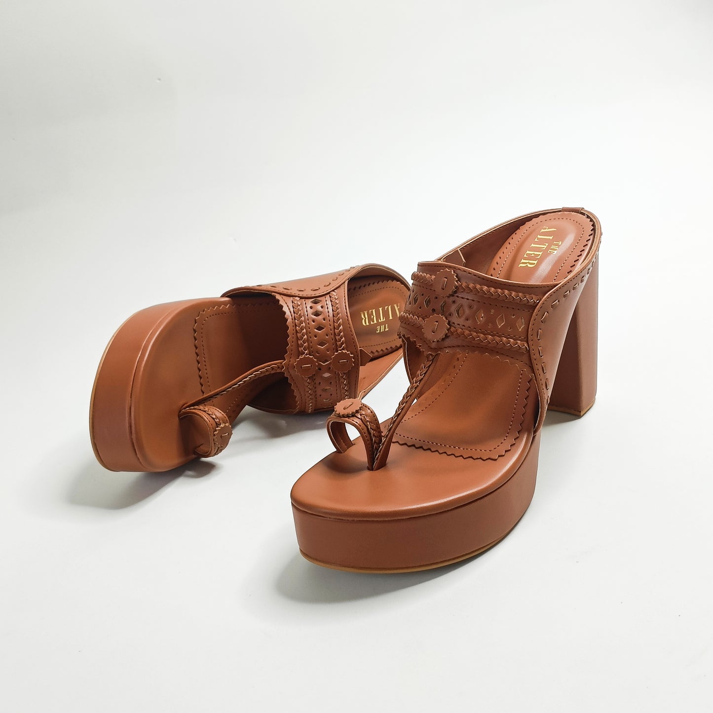 Aisha Gold Kohla Platform Block Heels