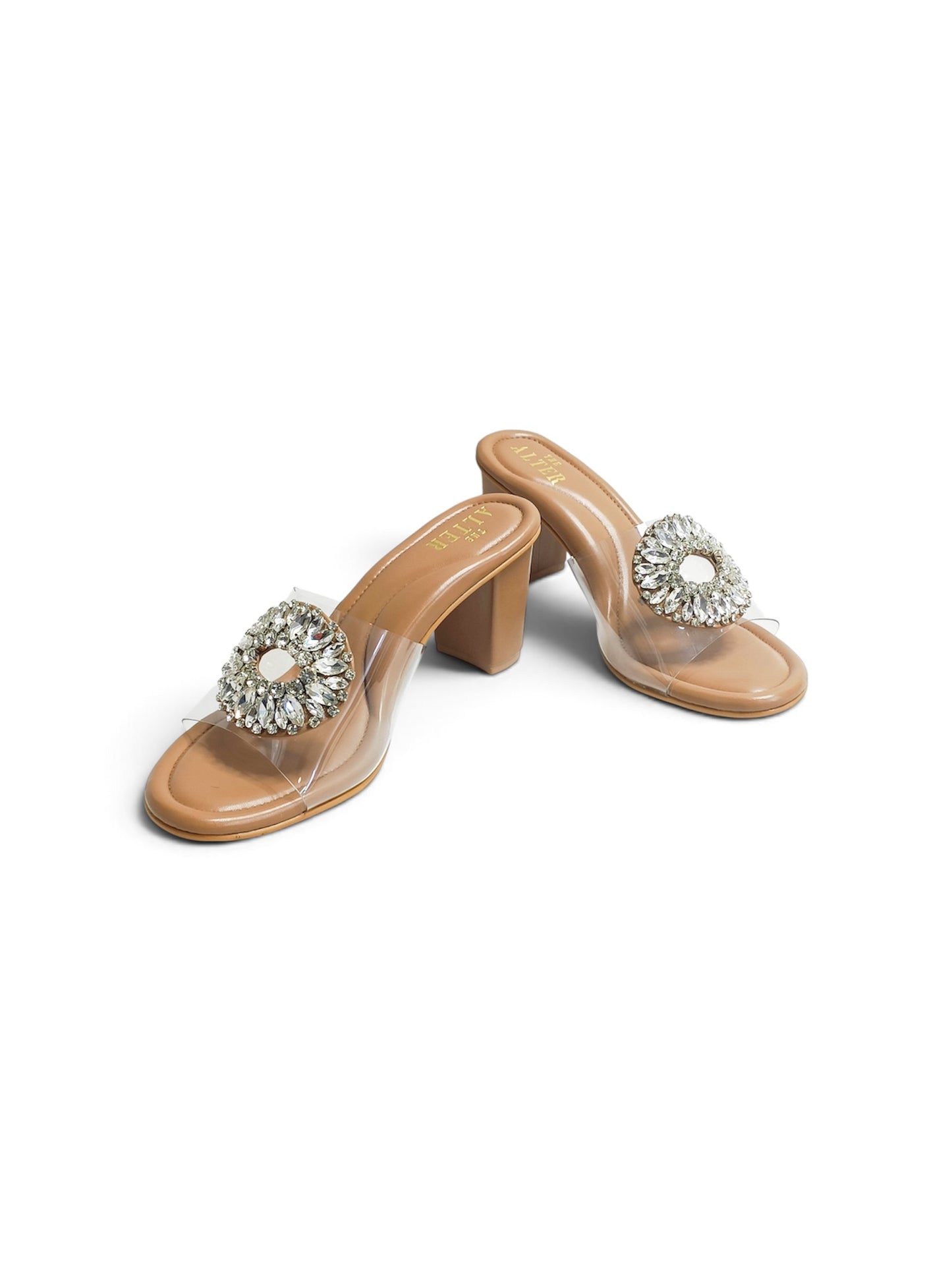 Open Toe Embellished Block Heels