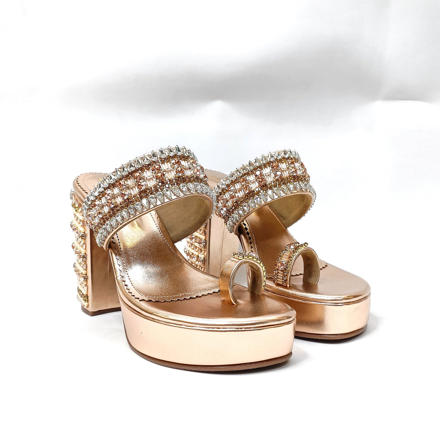 Inara Rose Gold Embellished Platform Block Heels