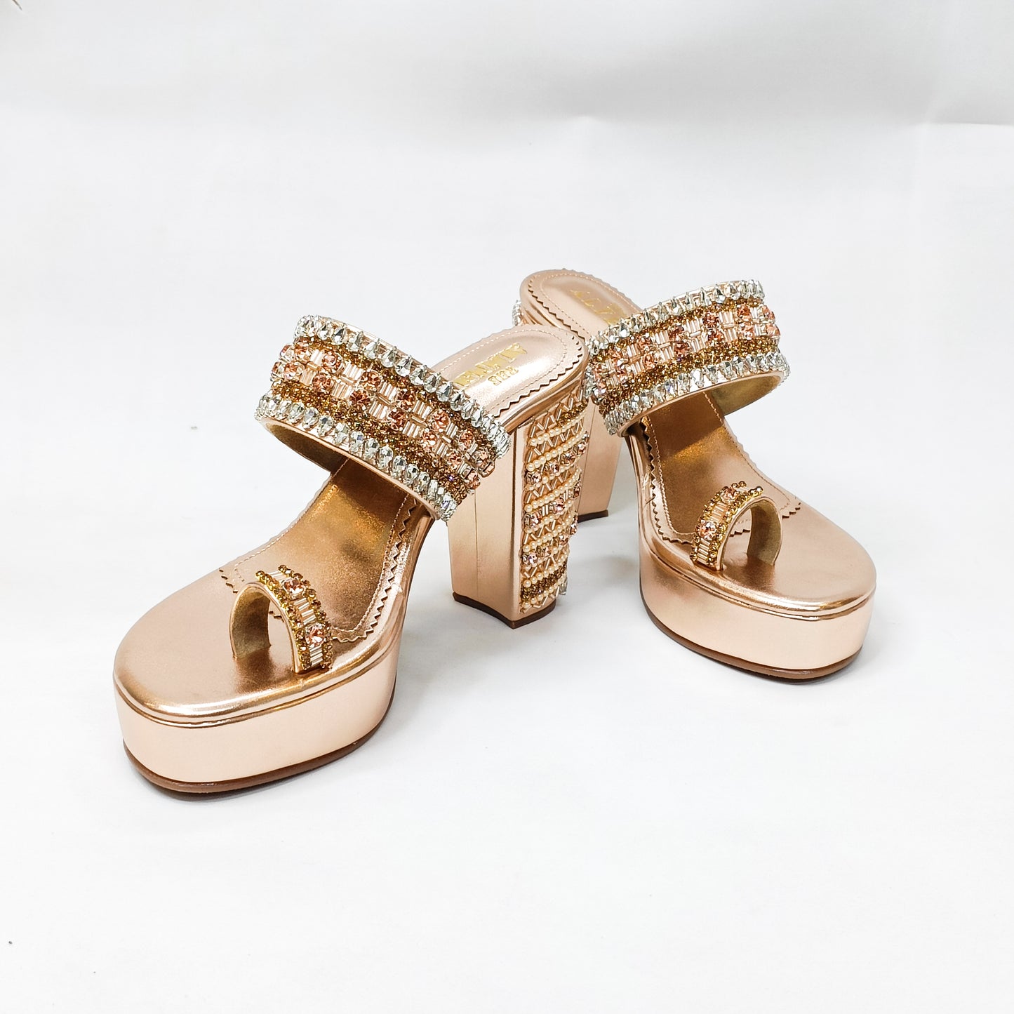 Inara Rose Gold Embellished Platform Block Heels