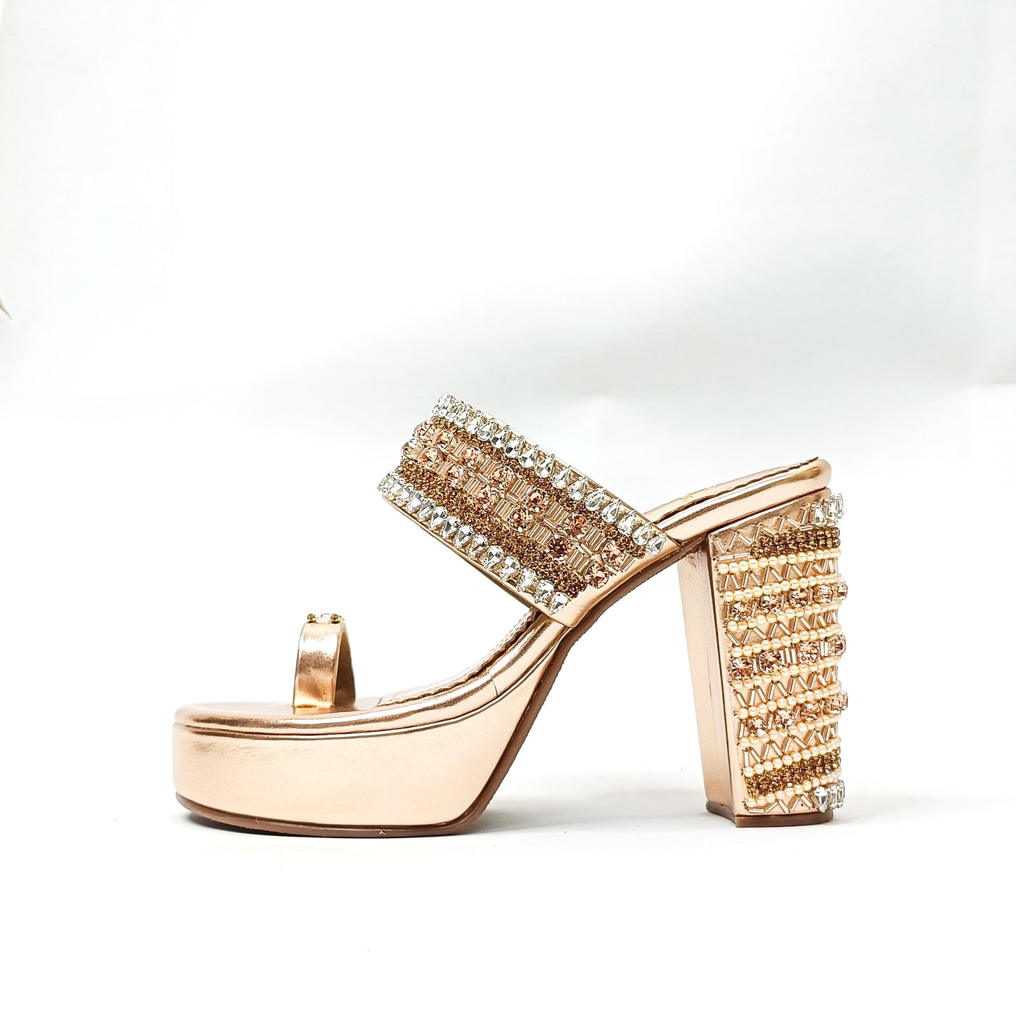 Inara Rose Gold Embellished Platform Block Heels