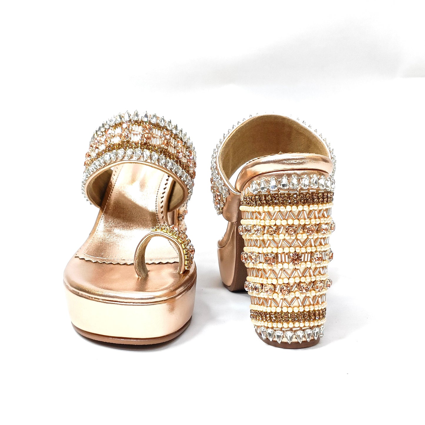 Inara Rose Gold Embellished Platform Block Heels