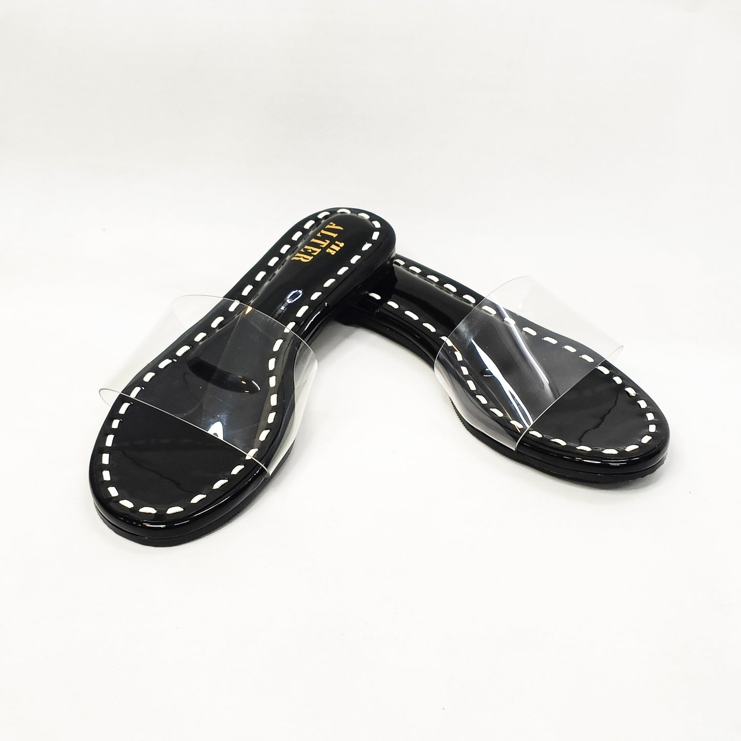 Black & White Clear Strap Flats