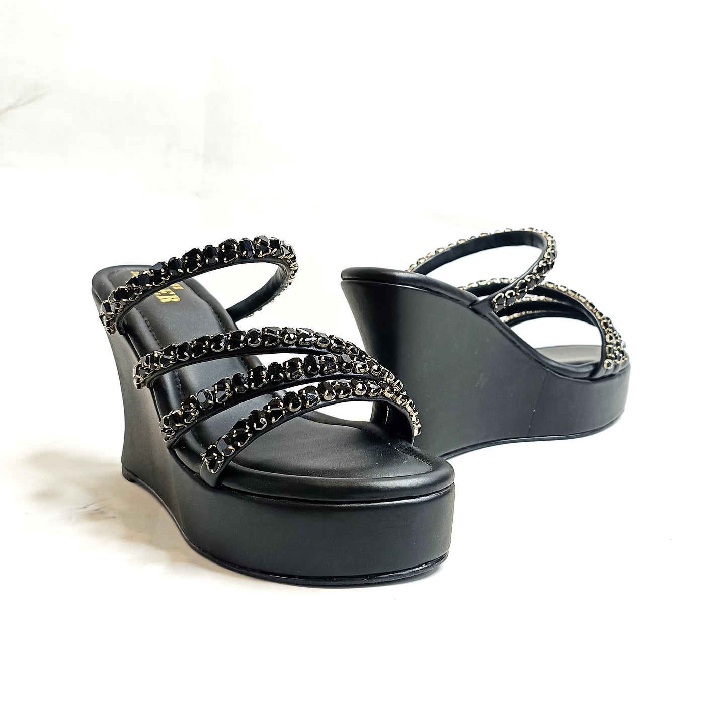 Norah Black Embellished Wedges