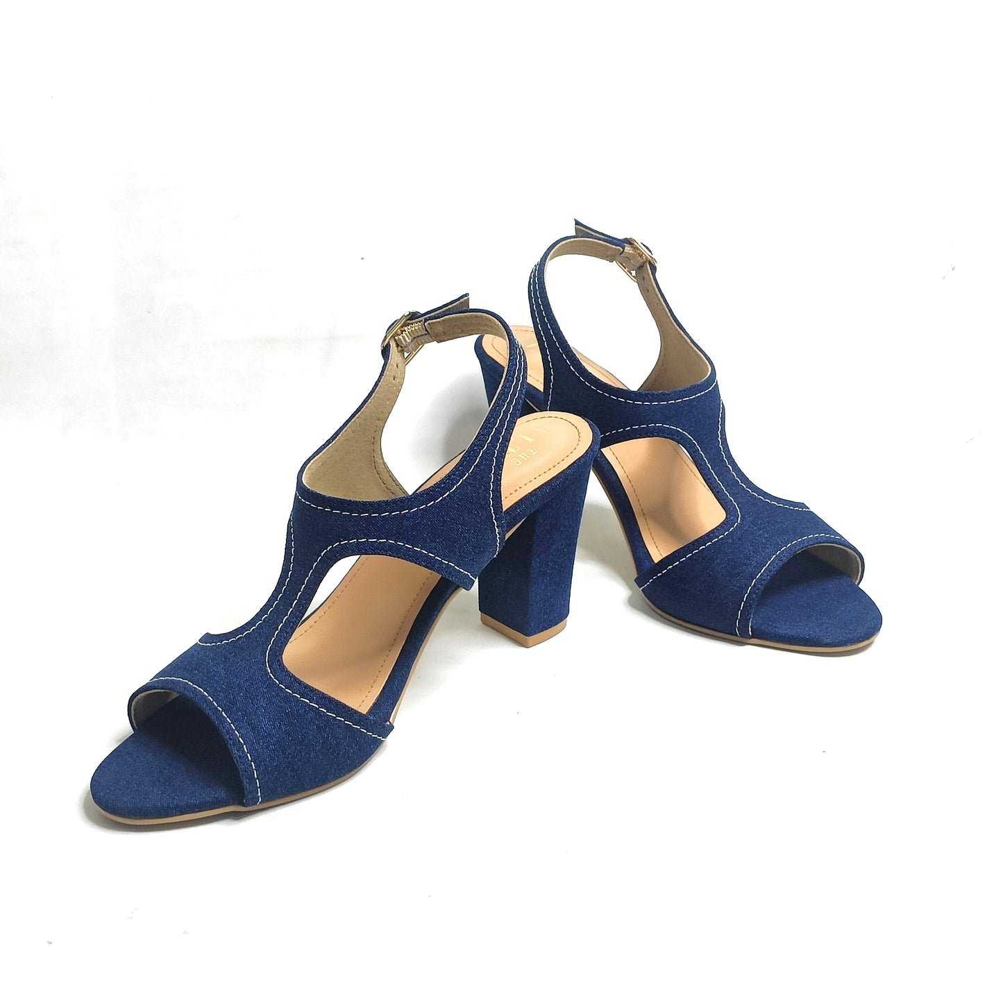 Denim Ankle Strap Block Heels