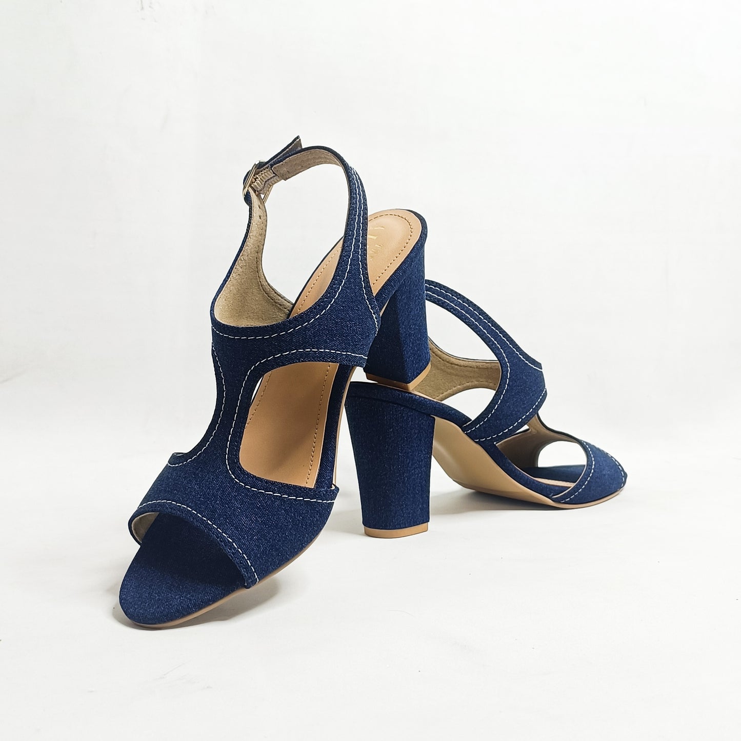 Denim Ankle Strap Block Heels