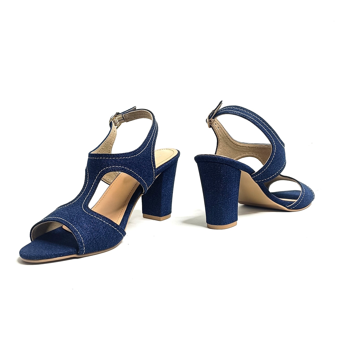 Denim Ankle Strap Block Heels