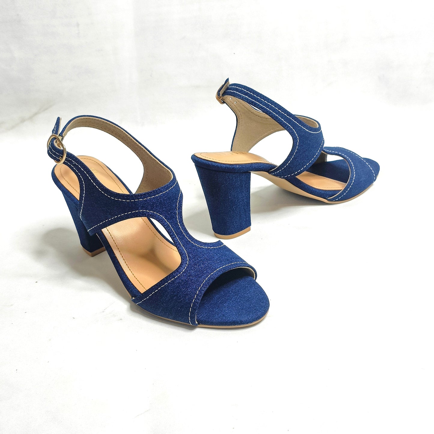Denim Ankle Strap Block Heels