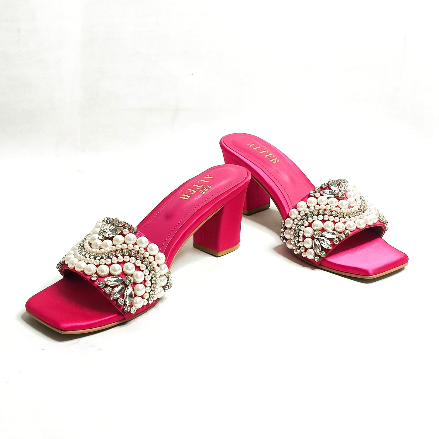 T Shaped Embellished Block Heels