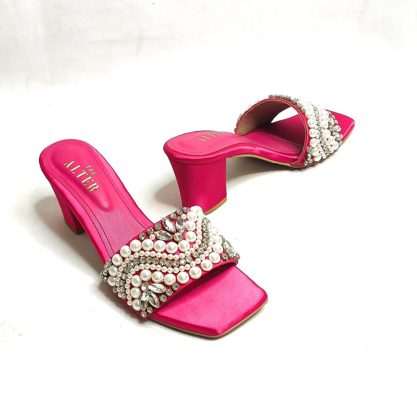 T Shaped Embellished Block Heels