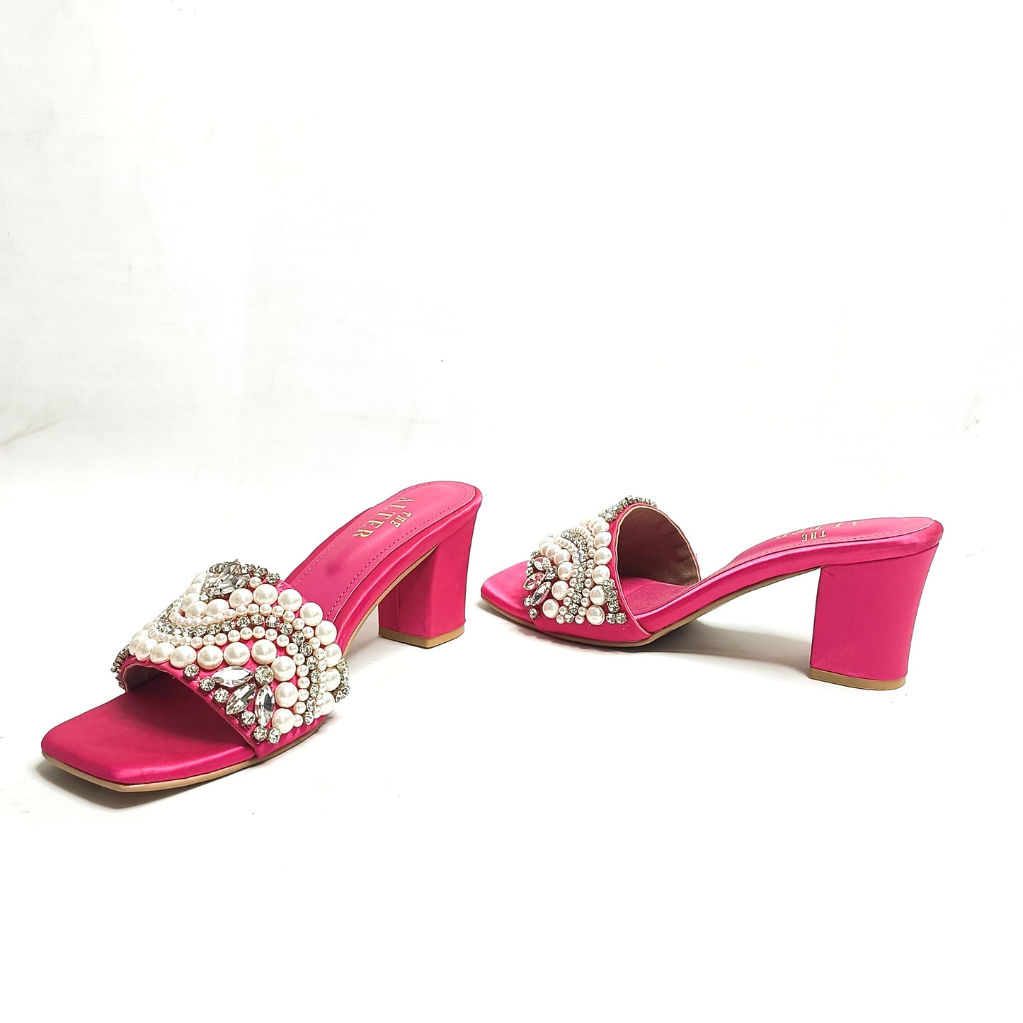 T Shaped Embellished Block Heels