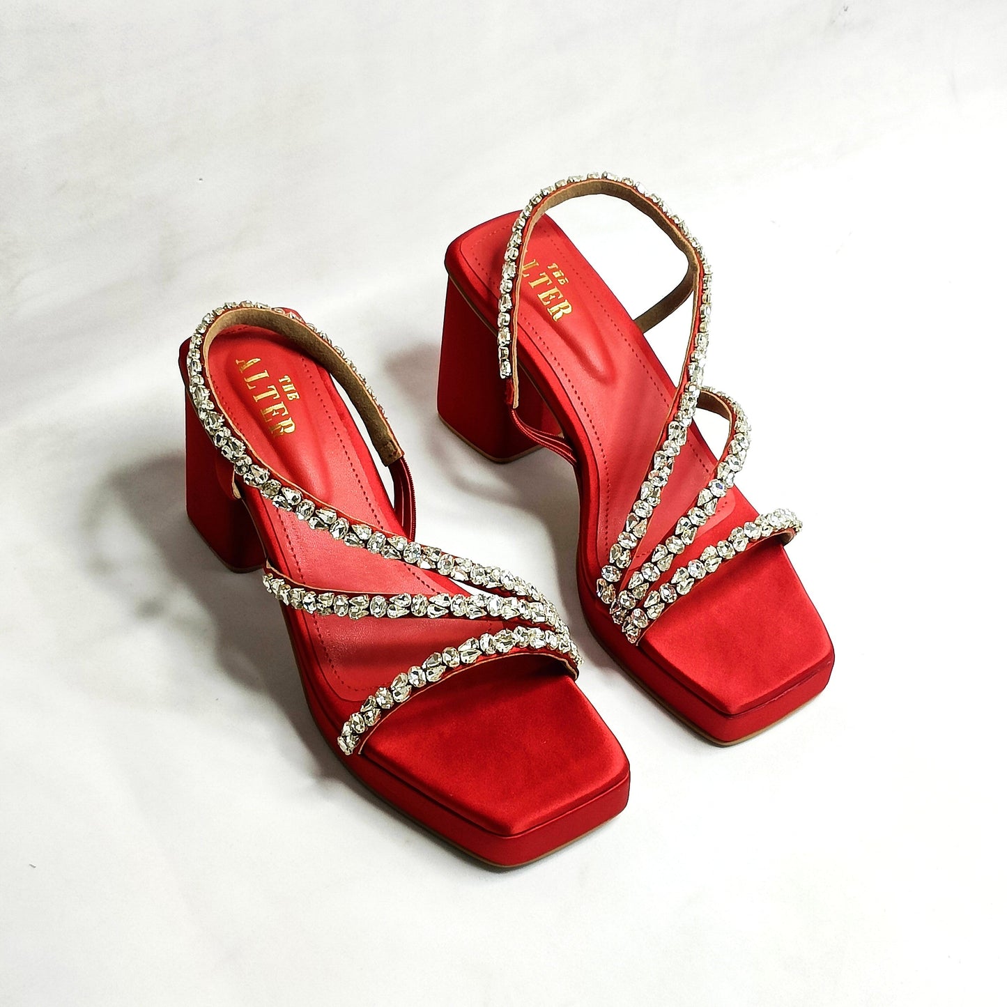 Kiara T shaped Embellished Block Heels