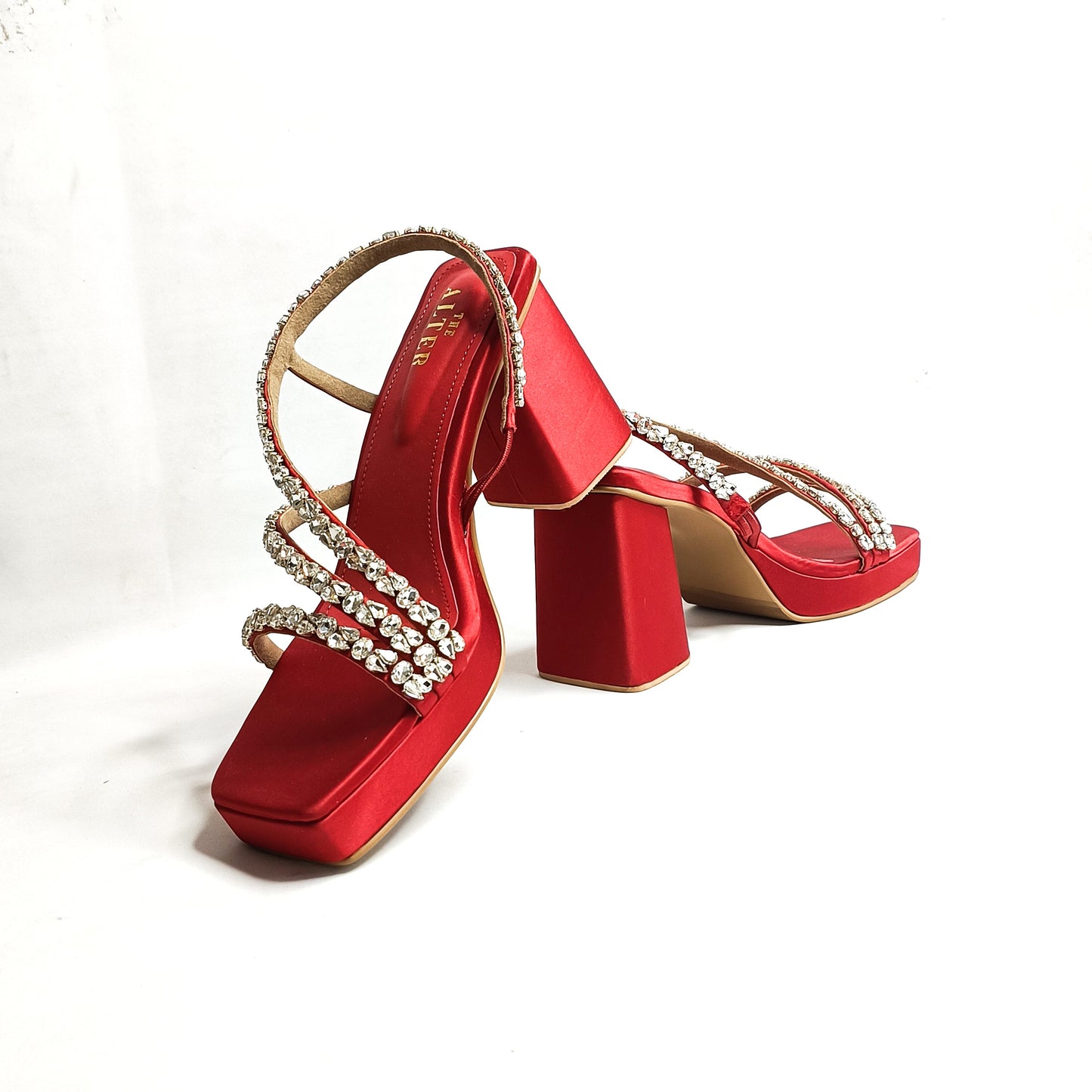 Kiara T shaped Embellished Block Heels