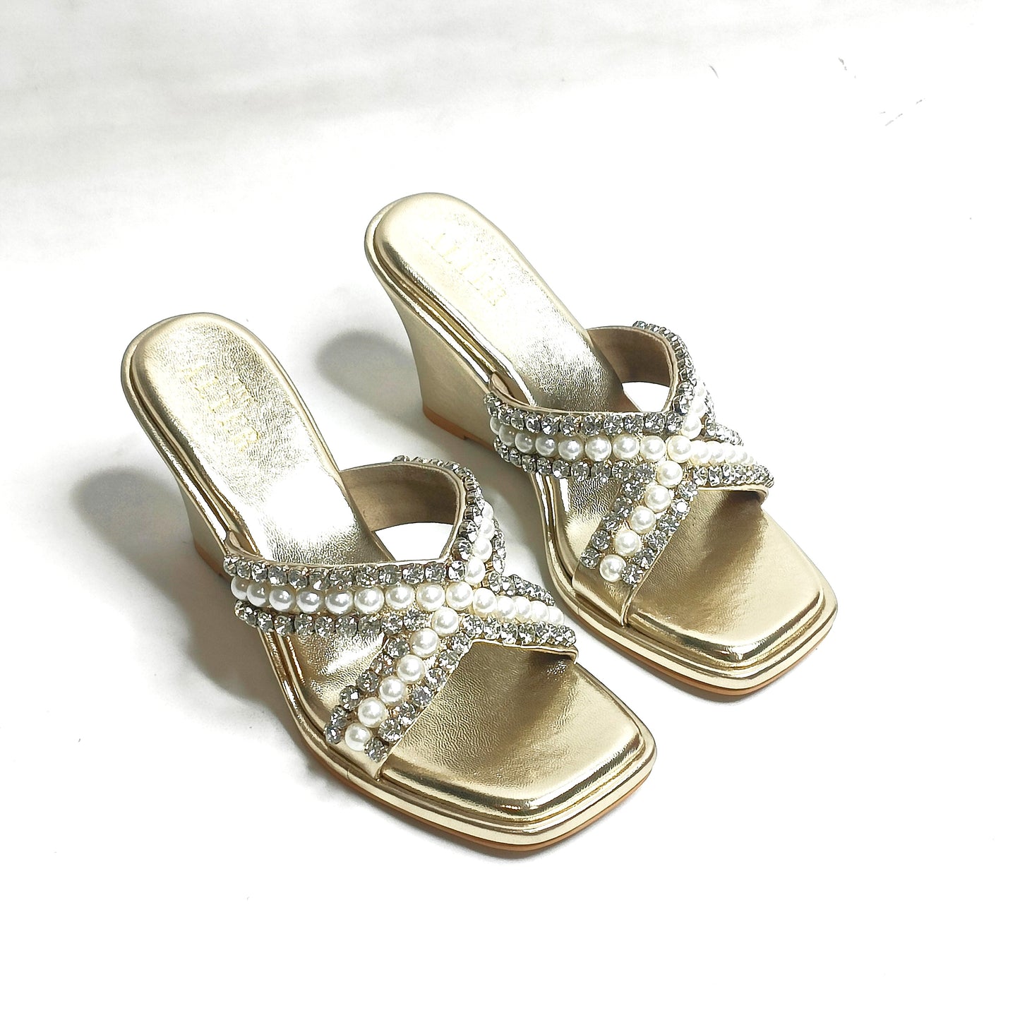 Criss Cross T Shaped Embellished Wedges