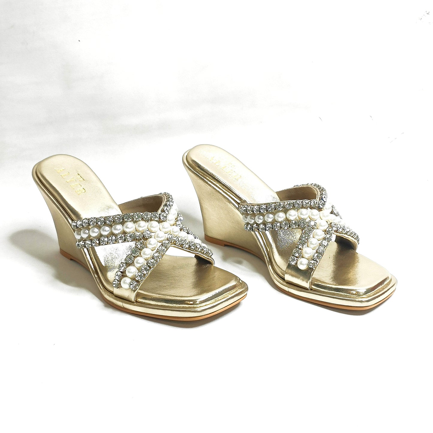 Criss Cross T Shaped Embellished Wedges
