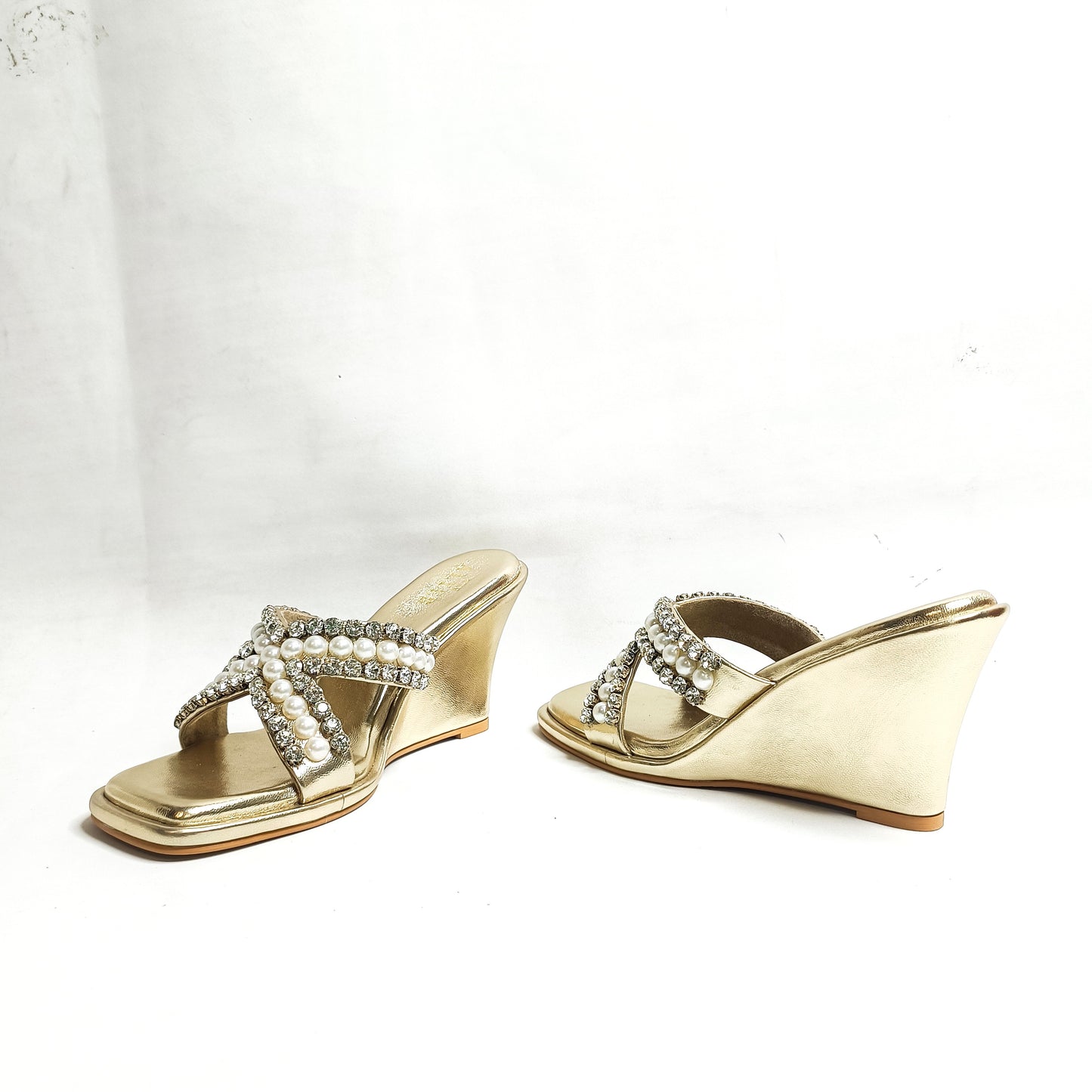 Criss Cross T Shaped Embellished Wedges