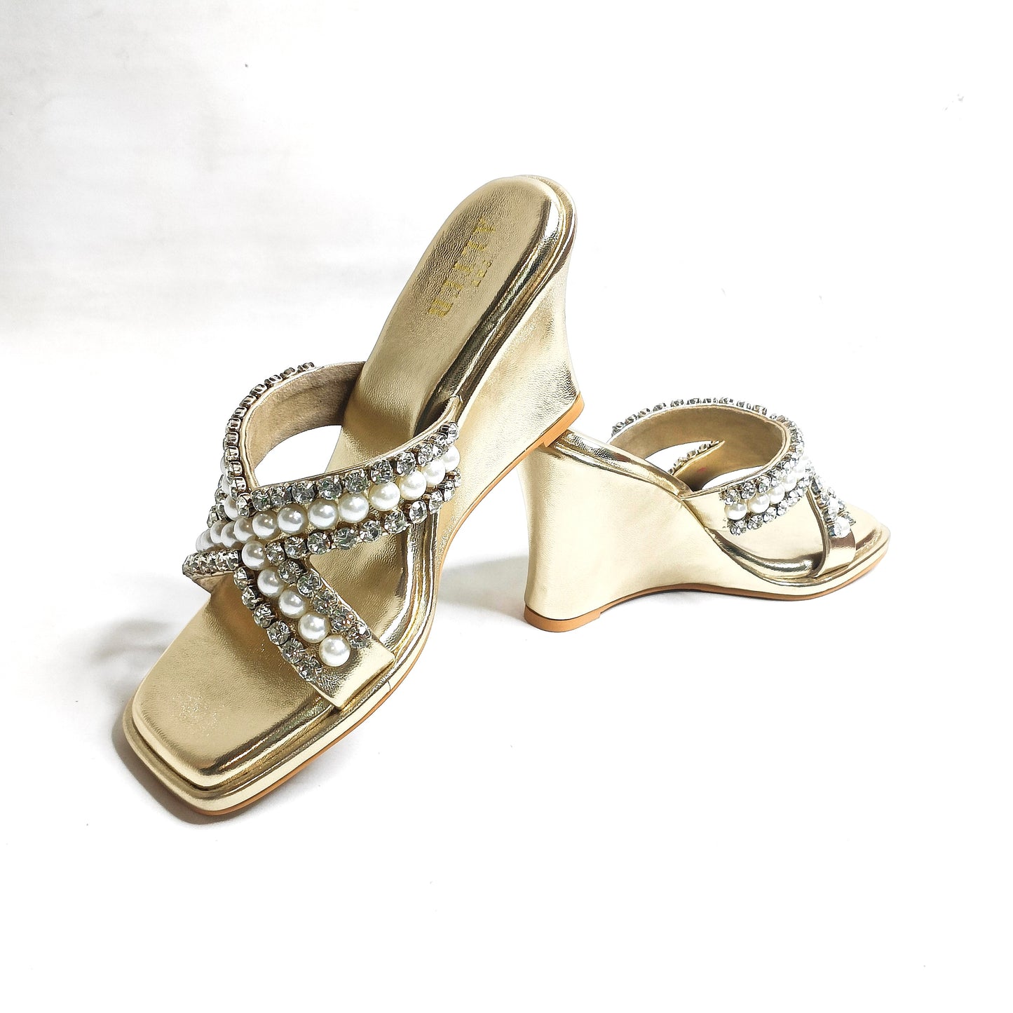 Criss Cross T Shaped Embellished Wedges