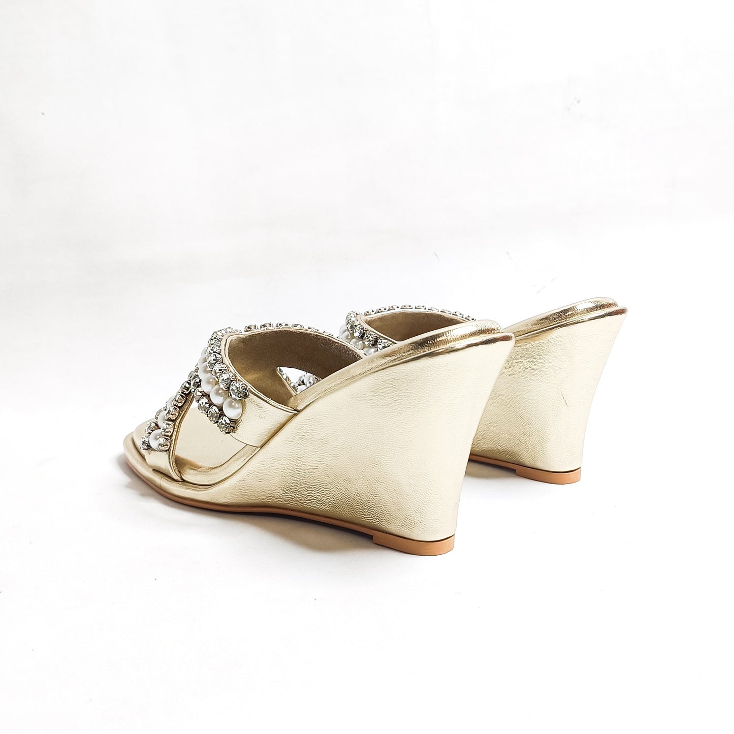 Criss Cross T Shaped Embellished Wedges