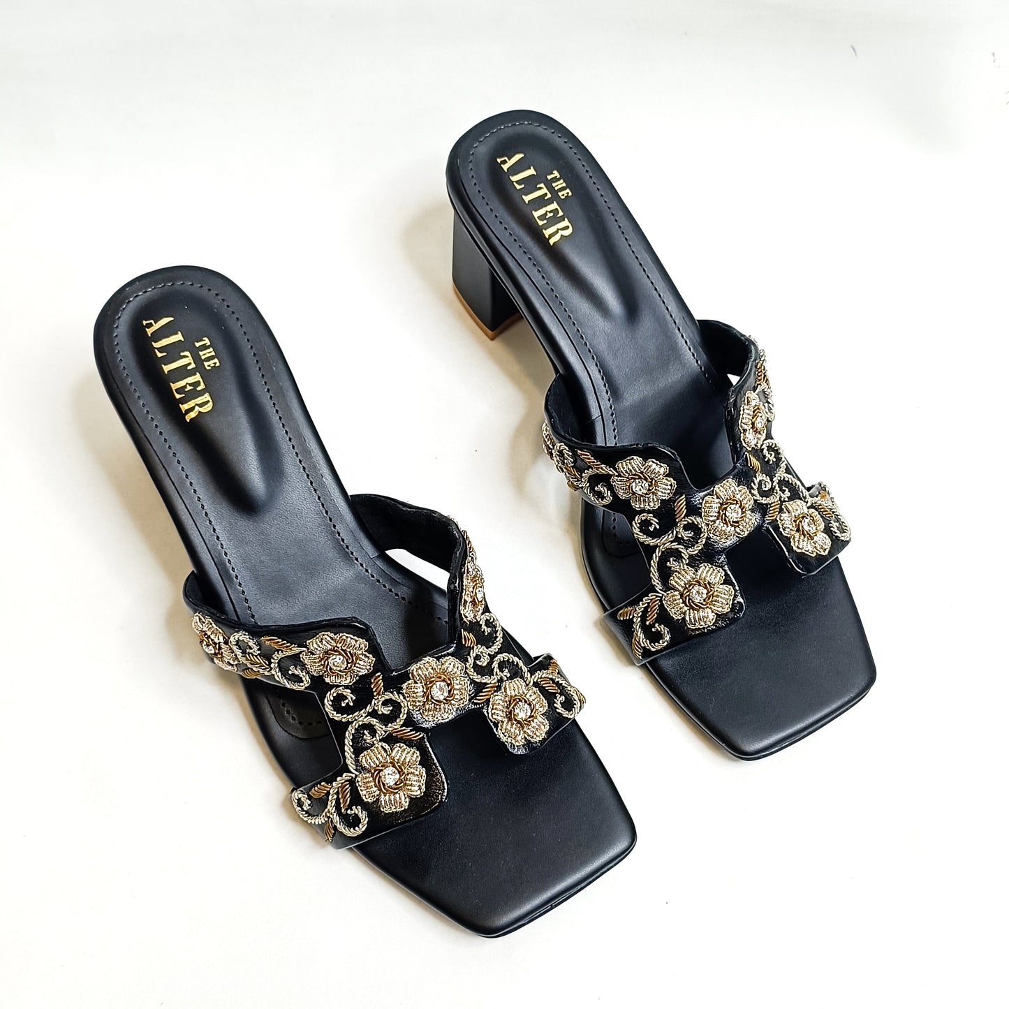 Meher Embroidered Block Heels