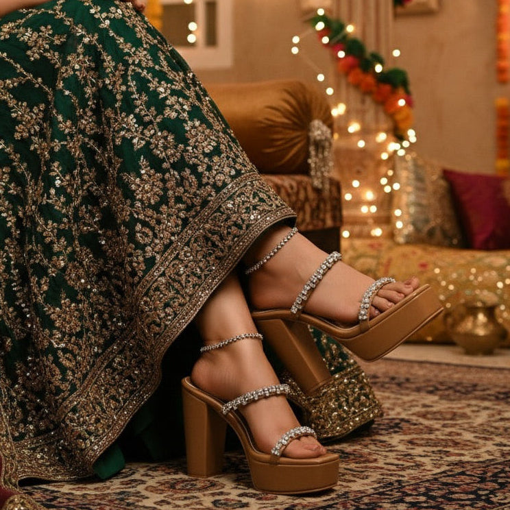 Alina Embellished Platform Block Heels