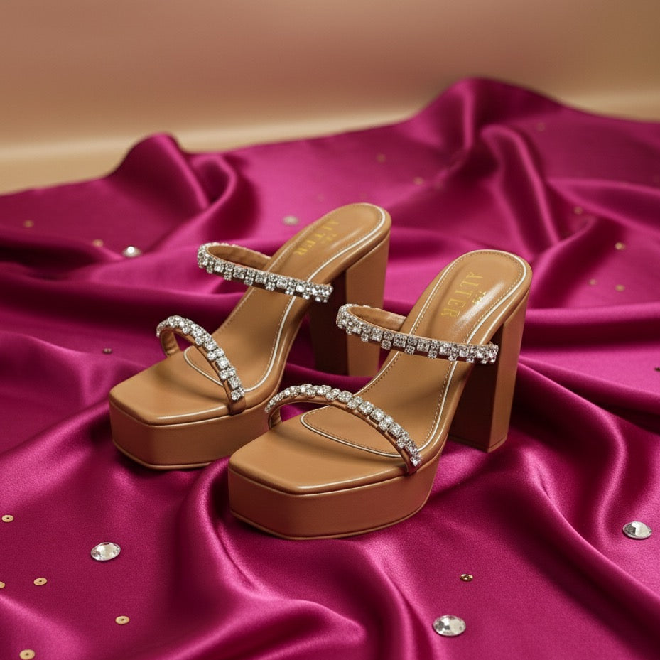 Alina Embellished Platform Block Heels