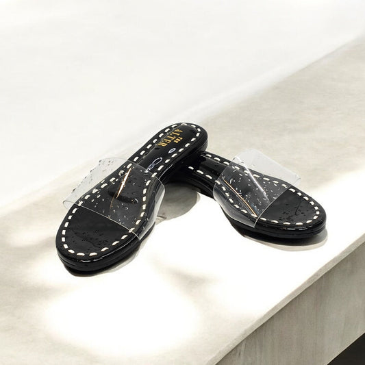 Black & White Clear Strap Flats