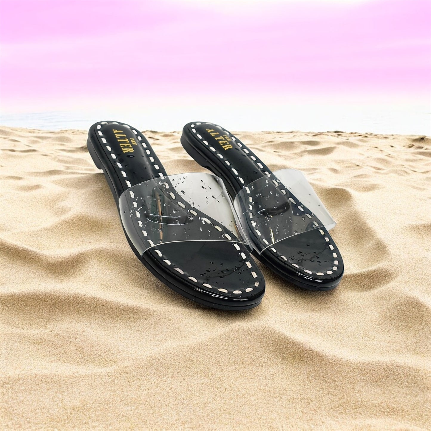 Black & White Clear Strap Flats