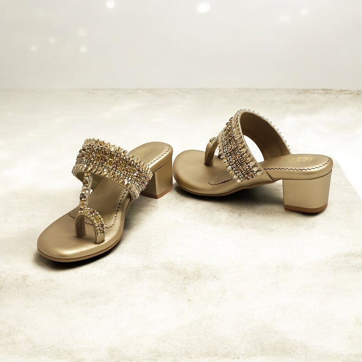 Ira Gold Embellished Block Heels